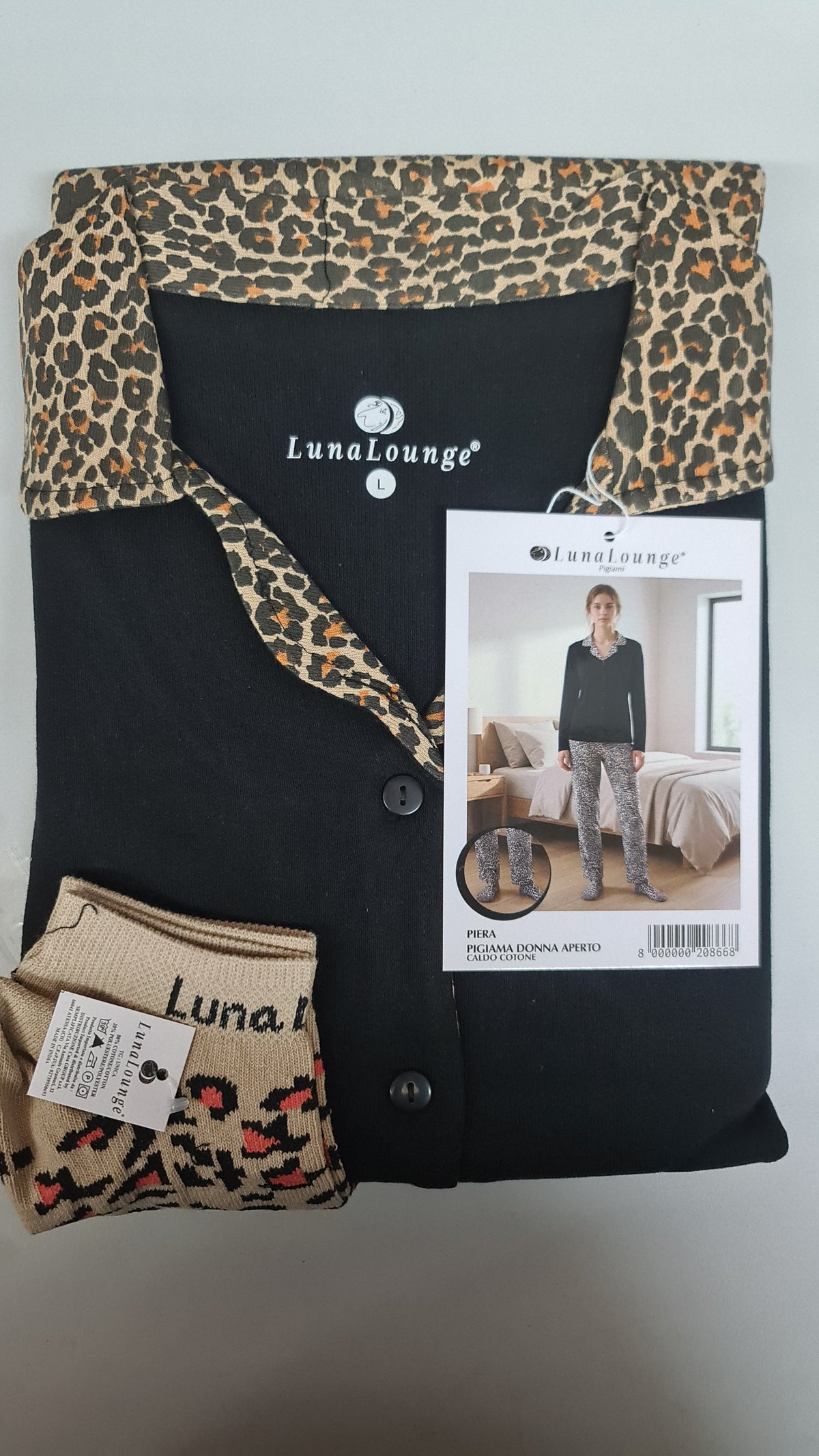 PIGIAMA DONNA + CALZINI art. PIERA | firmato luna longe in caldo cotone aperto avanti