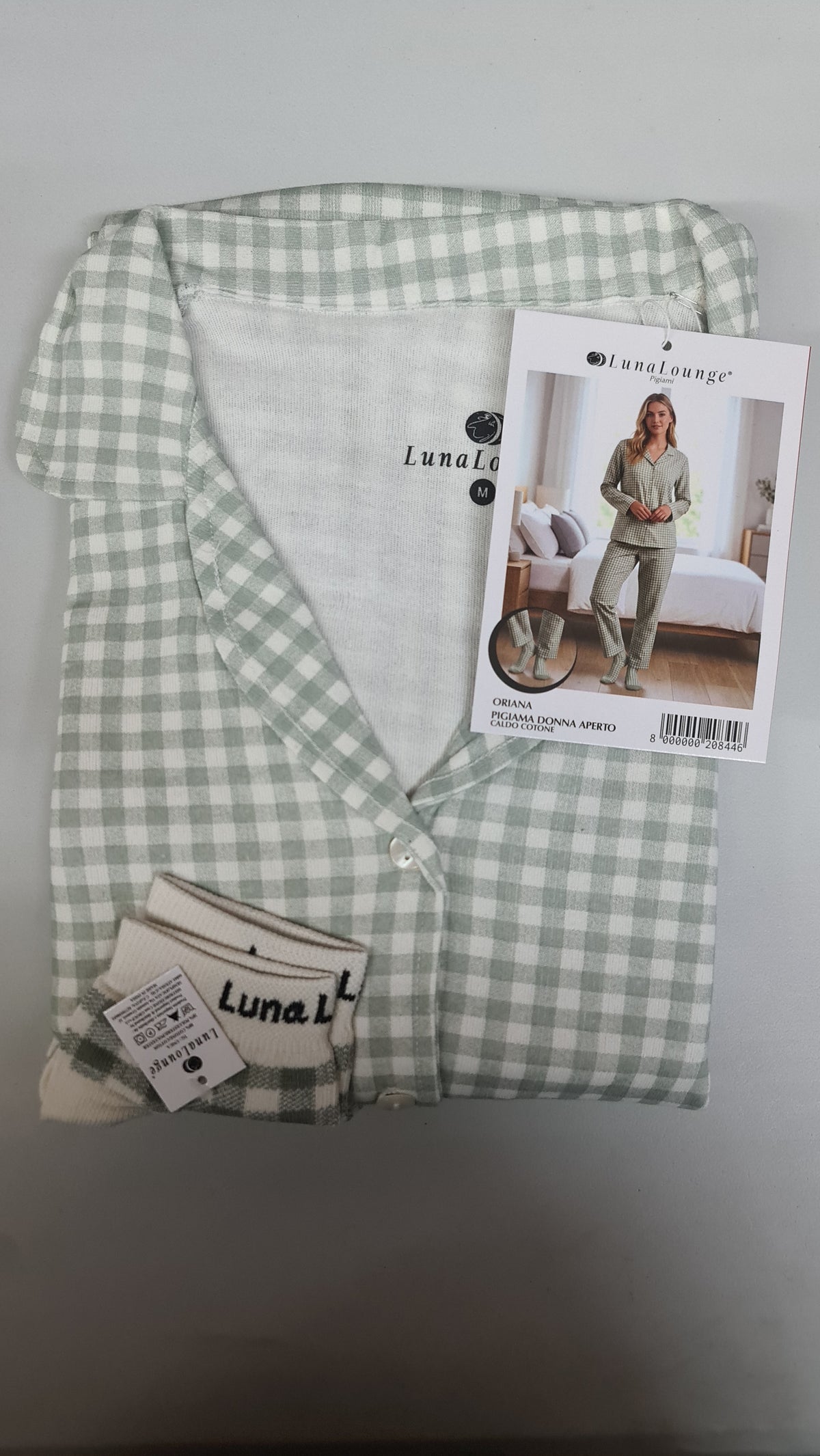 PIGIAMA DONNA + CALZINI art. ORIANA | firmato luna longe in caldo cotone aperto avanti