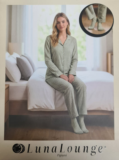 PIGIAMA DONNA + CALZINI art. ORIANA | firmato luna longe in caldo cotone aperto avanti