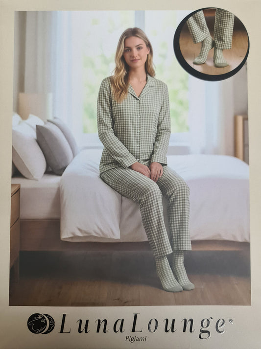 PIGIAMA DONNA + CALZINI art. ORIANA | firmato luna longe in caldo cotone aperto avanti