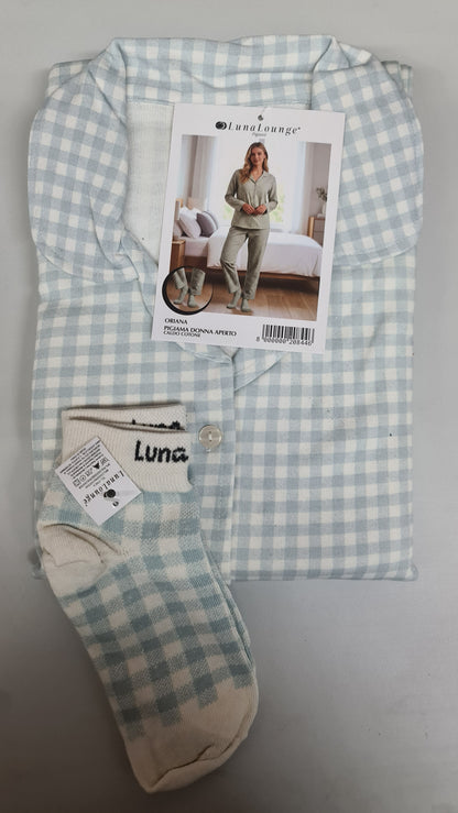 PIGIAMA DONNA + CALZINI art. ORIANA | firmato luna longe in caldo cotone aperto avanti
